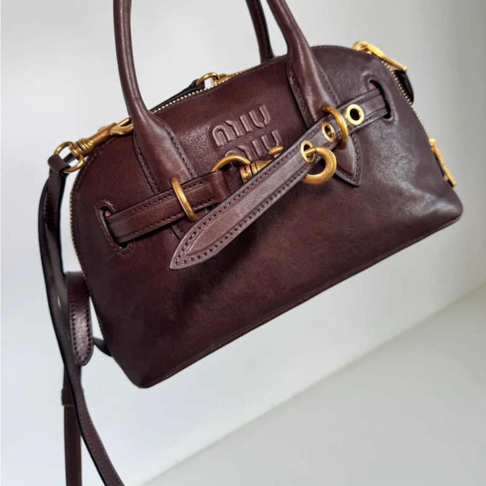 Miu Miu Brown and Gold Leather Satchel